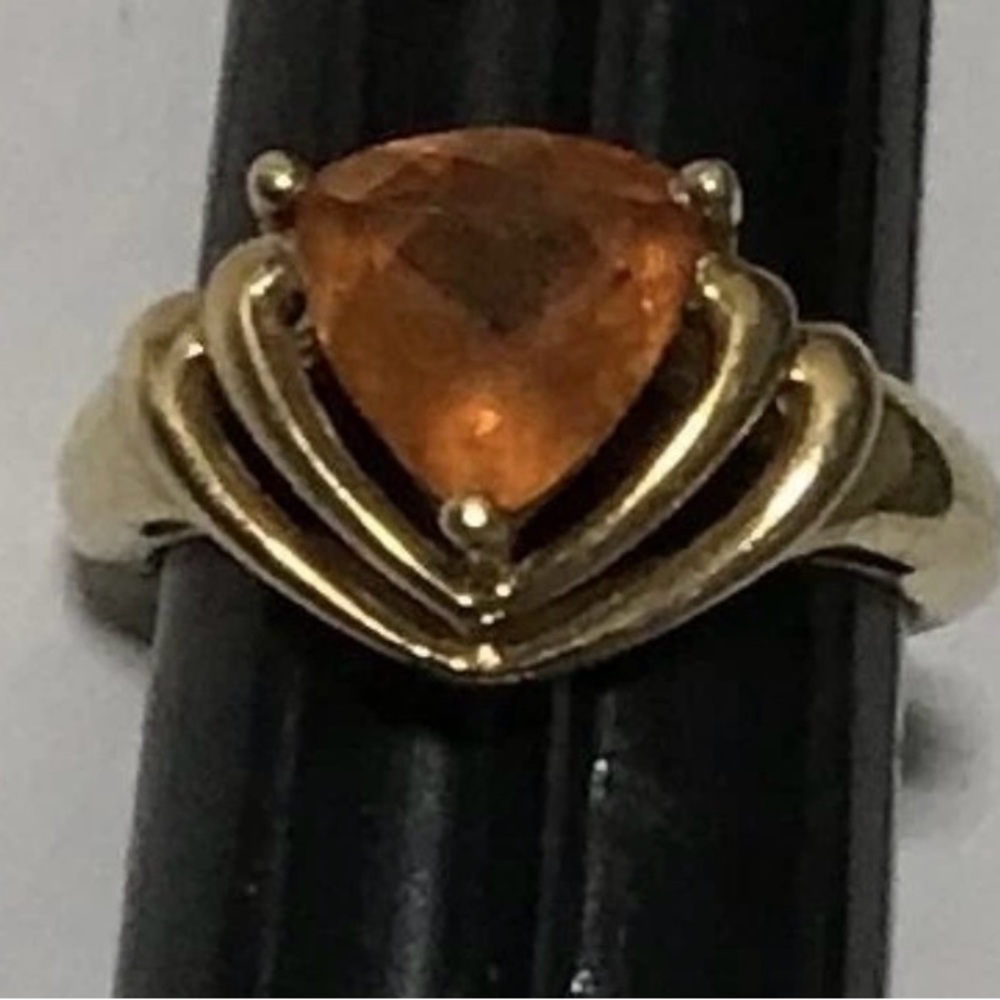 1day sale💥14k Ships same day  VINTAGE 1960 RING CITRINE COLOR TRILLION SHAPE